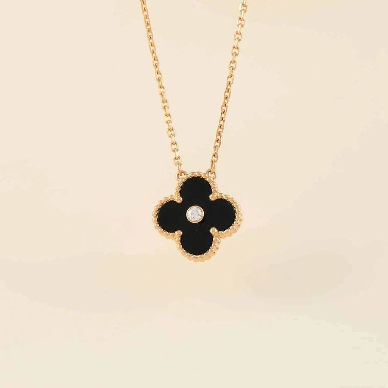 [LUXORA]CLOVER 15MM DIAMOND ONYX NECKLACE