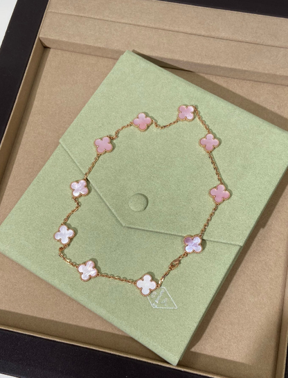 [LUXORA Jewellery] Pink Necklace with Ten Clover Designs
