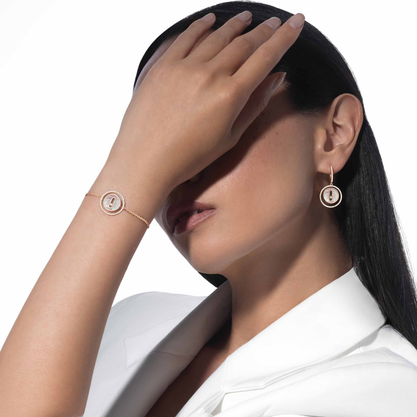 [LUXORA]Demo MOVE WHITE MOTHER OF PEARL PINK GOLD DIAMOND BRACELET
