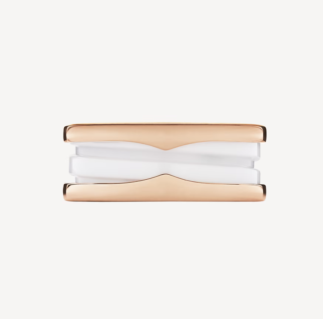 [LUXORA]ZERO 1 TWO-BAND LOOPS AND WHITE CERAMIC SPIRAL PINK GOLD RING