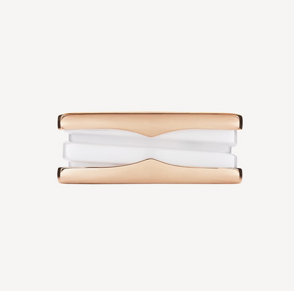 [LUXORA]ZERO 1 TWO-BAND LOOPS AND WHITE CERAMIC SPIRAL PINK GOLD RING
