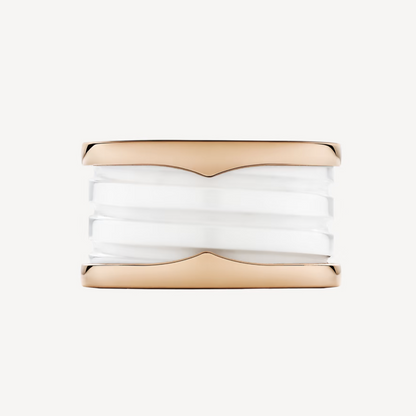 [LUXORA]ZERO 1 FOUR-BAND LOOPS AND WHITE CERAMIC SPIRAL PINK GOLD RING