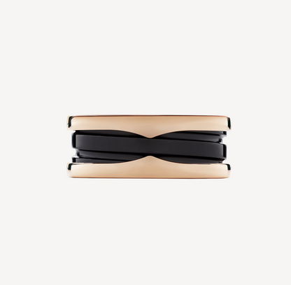 [LUXORA]ZERO 1 TWO-BAND LOOPS AND BLACK CERAMIC PINK GOLD RING