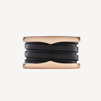 [LUXORA]ZERO 1 FOUR-BAND LOOPS AND BLACK CERAMIC SPIRAL PINK GOLD RING