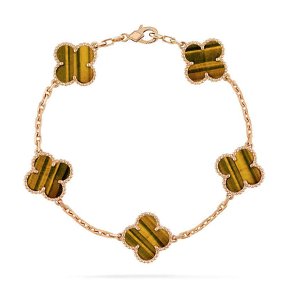 [LUXORA] CLOVER 5 MOTIFS TIGER EYE BRACELET COLLECTION