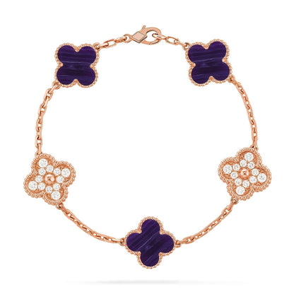 [LUXORA]CLOVER 5 MOTIF PURPLE STRIPES BRACELET COLLECTION