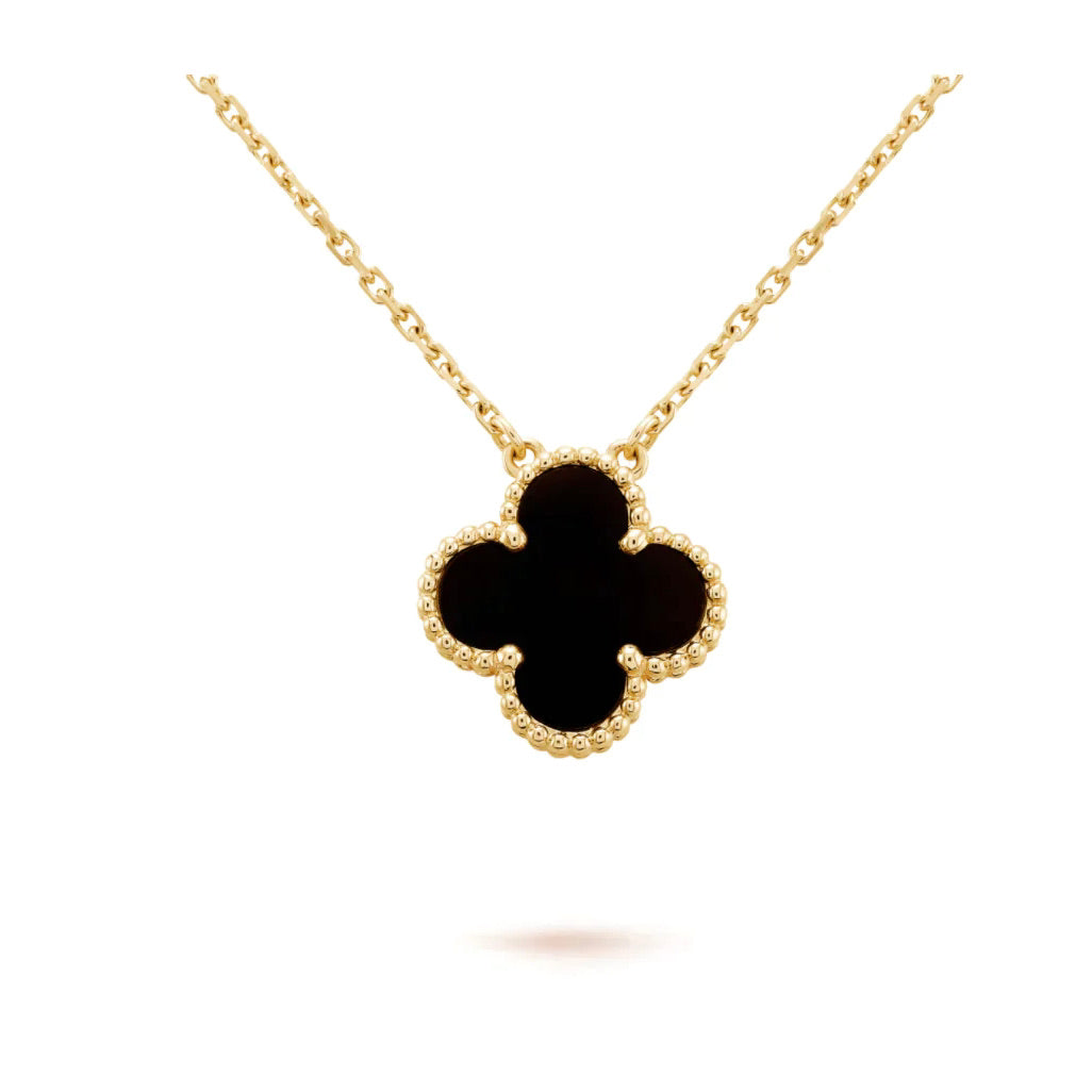 [LUXORA]CLOVER 15MM BLACK ONYX SINGLE FLOWER NECKLACE