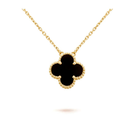 [LUXORA]CLOVER 15MM BLACK ONYX SINGLE FLOWER NECKLACE