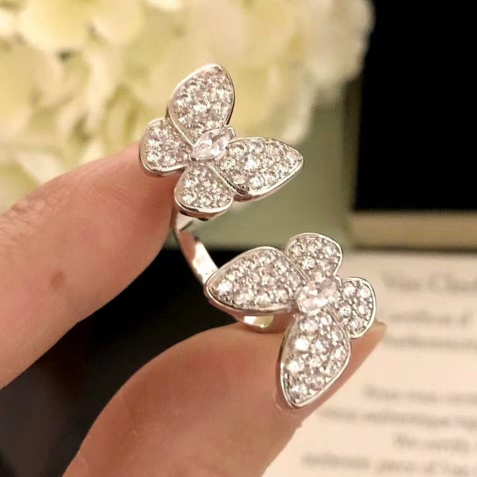 [LUXORA]TWIN SILVER BUTTERFLY DIAMOND RING