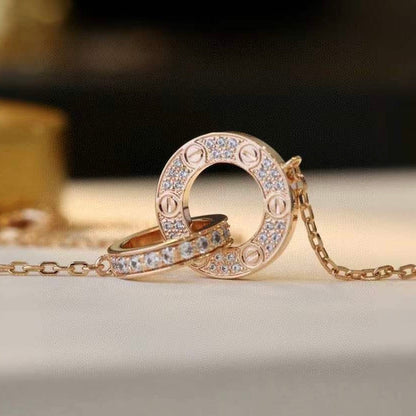[LUXORA]LOVE 7.6MM NECKLACE ROSE GOLD AND SILVER  FULL DIAMOND