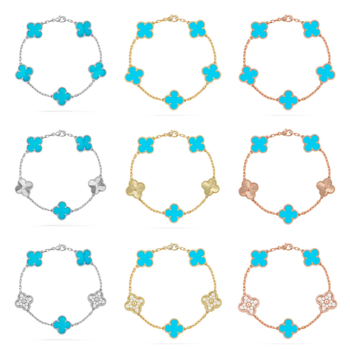 [LUXORA] CLOVER 5 MOTIF TURQUOISE BRACELET COLLECTION