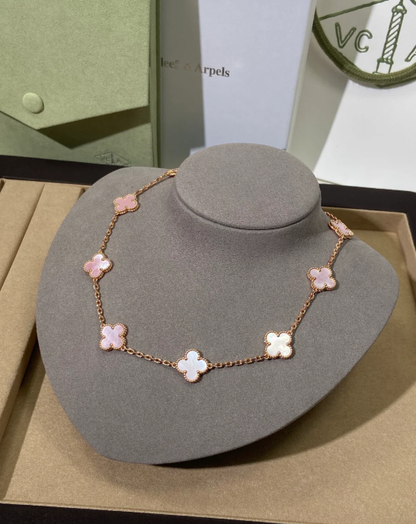 [LUXORA Jewellery] Pink Necklace with Ten Clover Designs