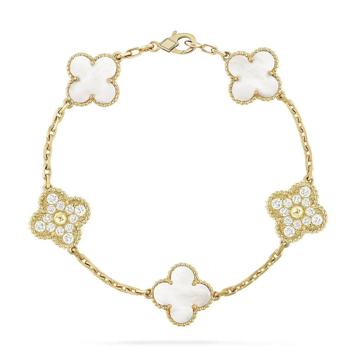 [LUXORA]CLOVER WHITE PEARL MOP 5 MOTIF BRACELET COLLECTION