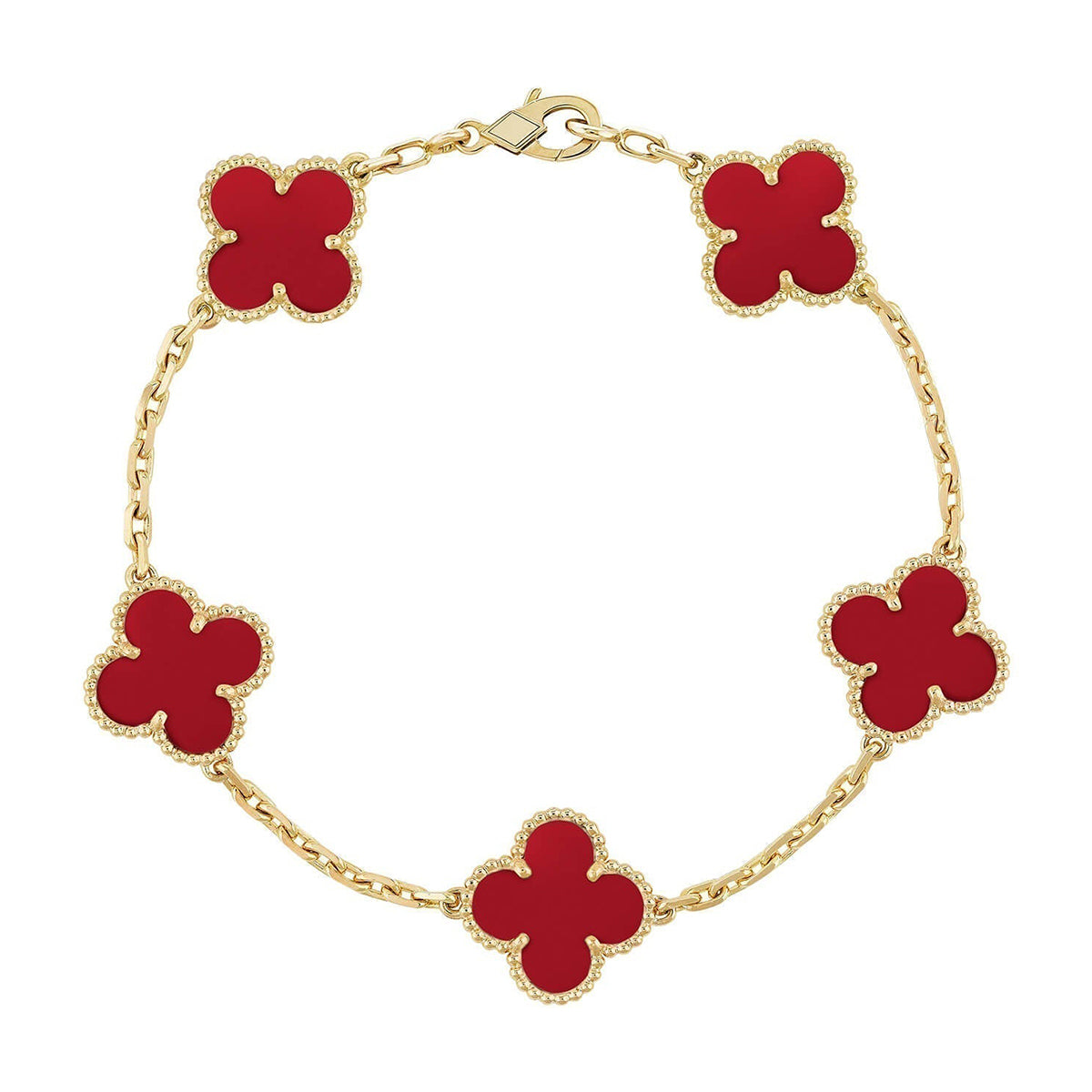 [LUXORA] CLOVER 5 MOTIF RED CORNELIAN BRACELET COLLECTION