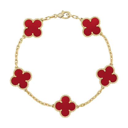 [LUXORA] CLOVER 5 MOTIF RED CORNELIAN BRACELET COLLECTION