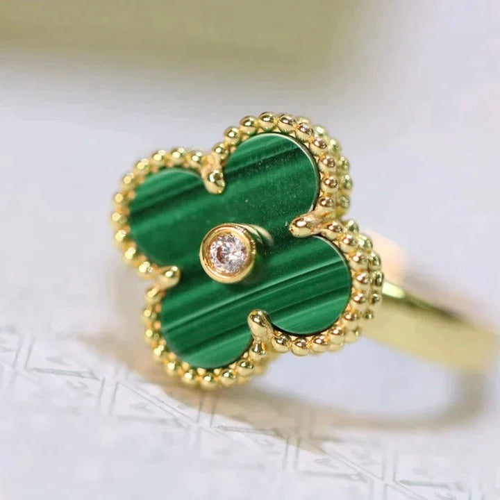 [LUXORA]CLOVER MALACHITE RING GOLD DIAMOND