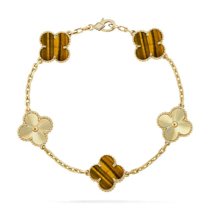 [LUXORA] CLOVER 5 MOTIFS TIGER EYE BRACELET COLLECTION