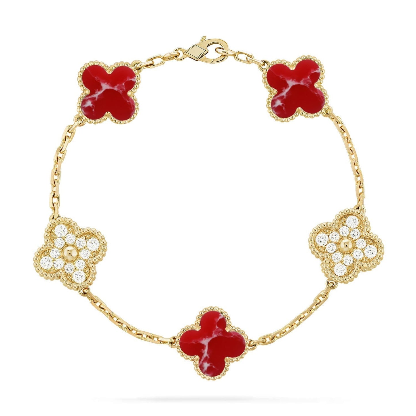[LUXORA]CLOVER 5 MOTIF RED PATTERN BRACELET COLLECTION
