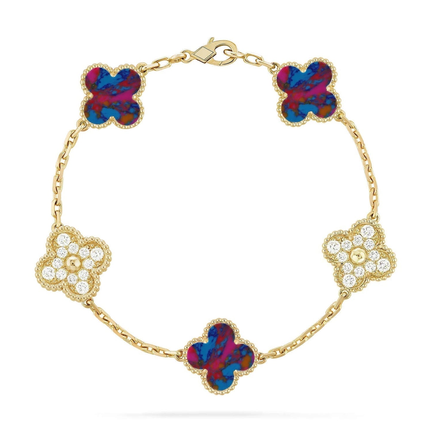 [LUXORA]CLOVER 5 MOTIF COLOR GEMSTONES BRACELET COLLECTION