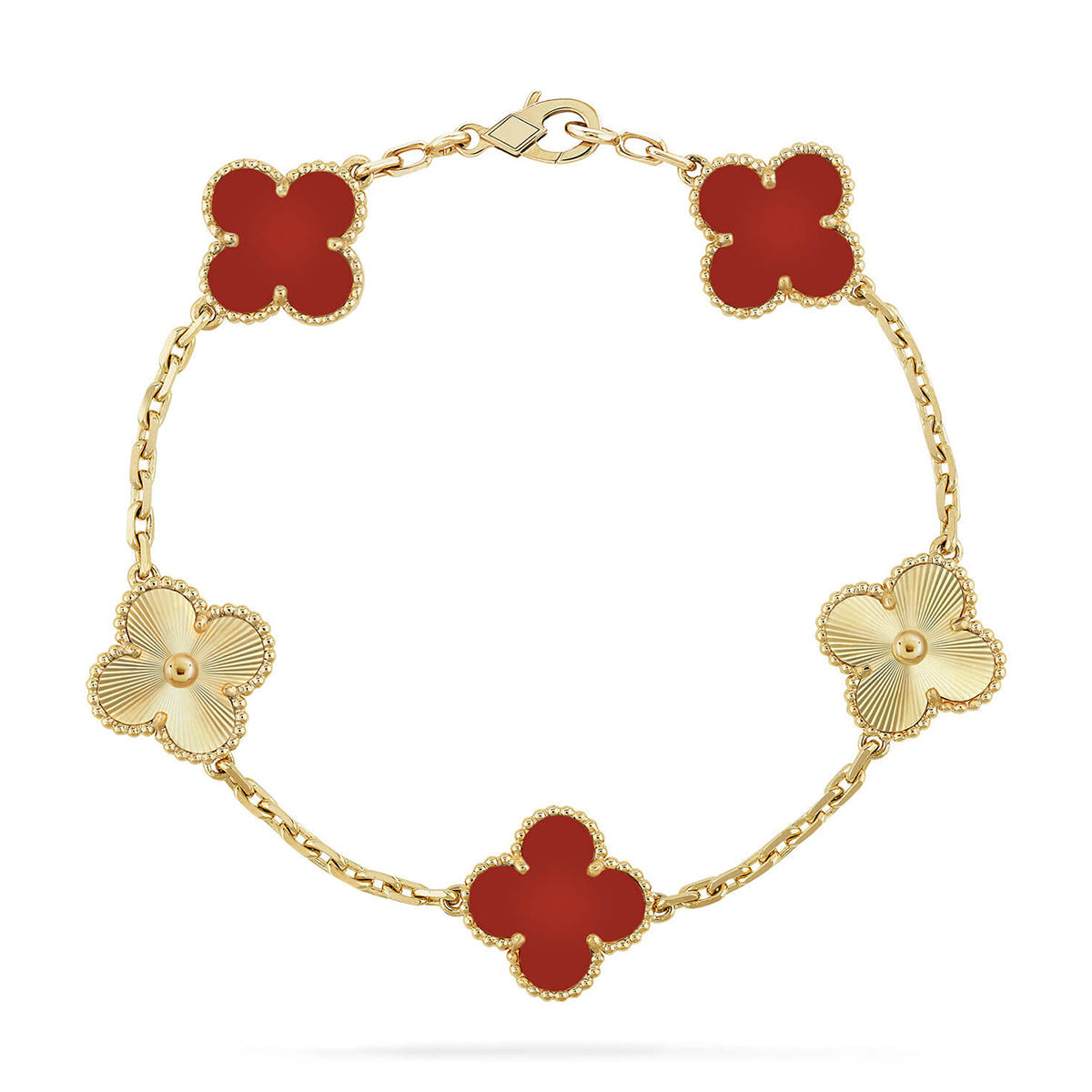 [LUXORA] CLOVER 5 MOTIF RED CORNELIAN BRACELET COLLECTION