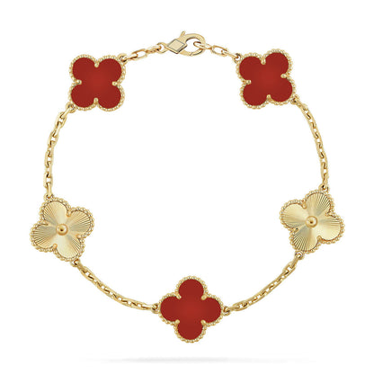 [LUXORA] CLOVER 5 MOTIF RED CORNELIAN BRACELET COLLECTION