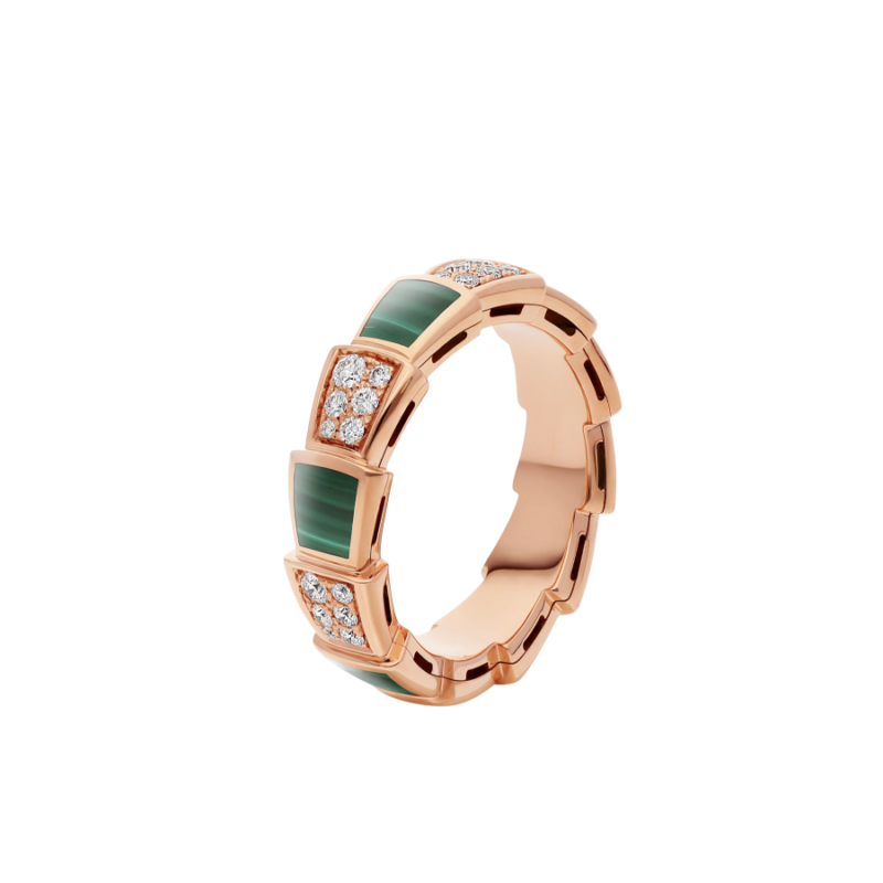 [LUXORA]SERPENTI RING PINK GOLD MALACHITE DIAMOND PAVED 4MM
