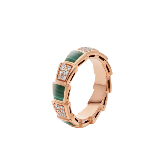 [LUXORA]SERPENTI RING PINK GOLD MALACHITE DIAMOND PAVED 4MM