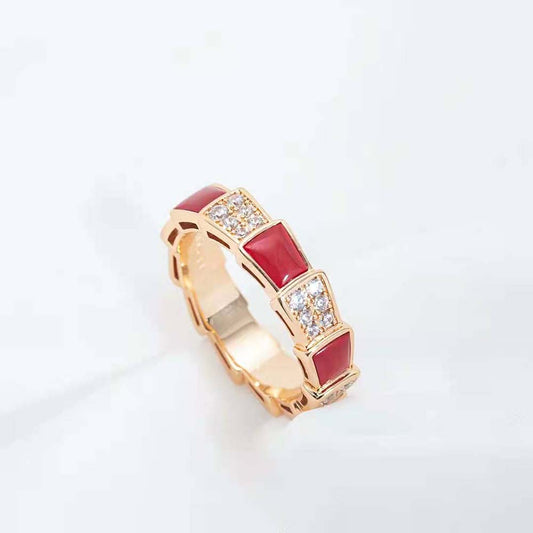 [LUXORA]SERPENTI RING PINK GOLD CARNELIAN DIAMOND PAVED 4MM