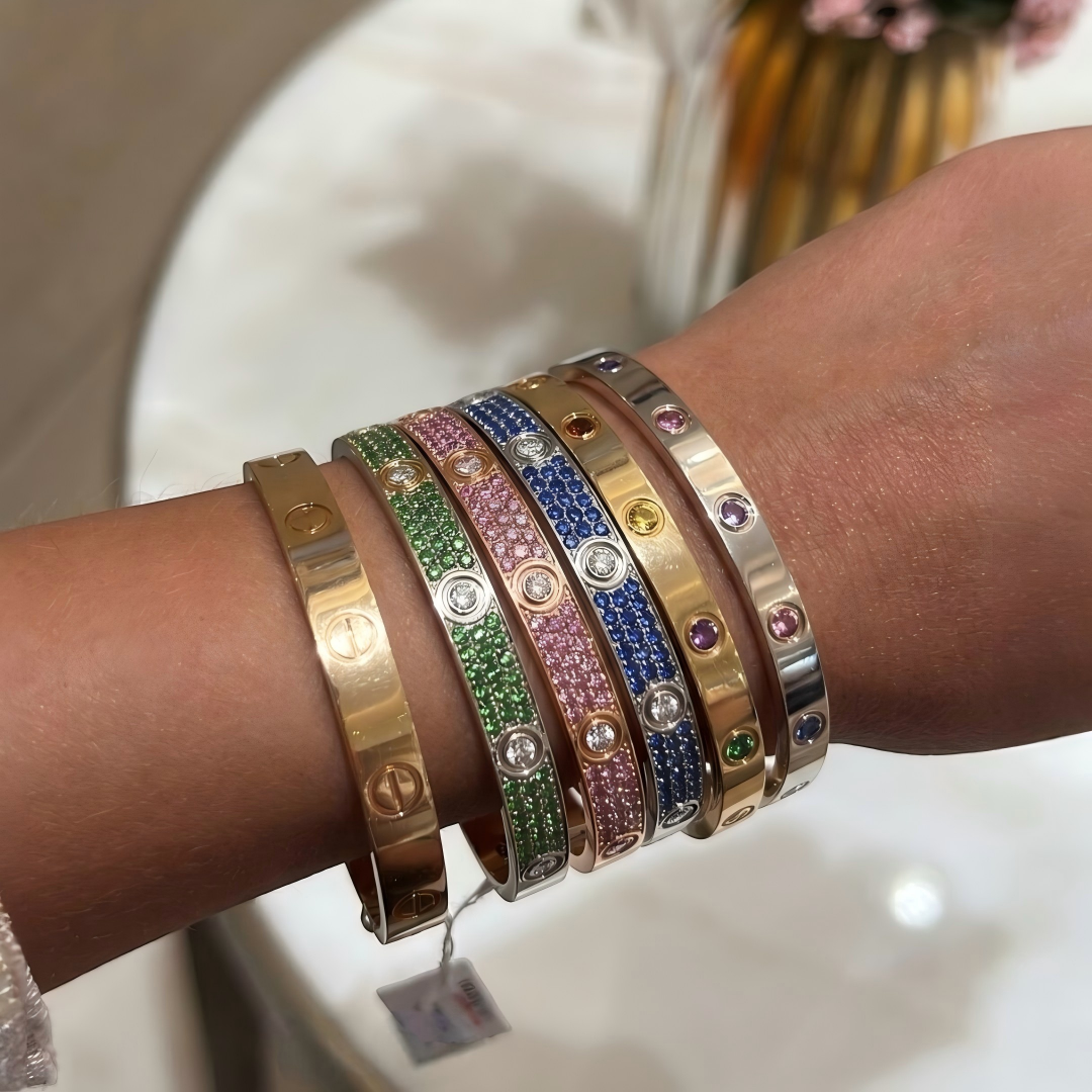[LUXORA]2026 PAVE GEMSTONE LOVE BRACELET 6.1MM 10 DIAMONDS
