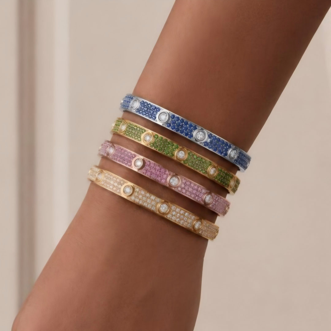 [LUXORA]2026 PAVE GEMSTONE LOVE BRACELET 6.1MM 10 DIAMONDS
