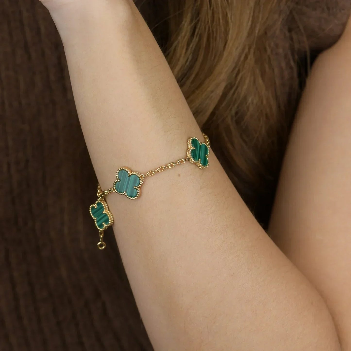 [LUXORA] CLOVER 5 MOTIF MALACHITE BRACELET COLLECTION