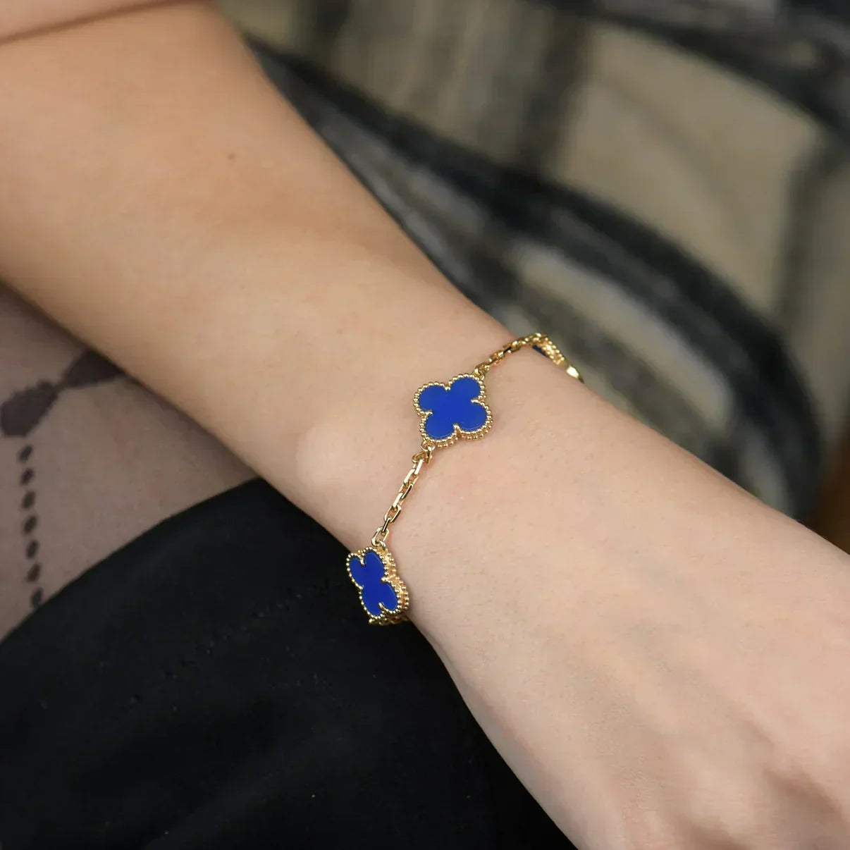 [LUXORA] CLOVER 5 MOTIF BLUE AGATE BRACELET COLLECTION