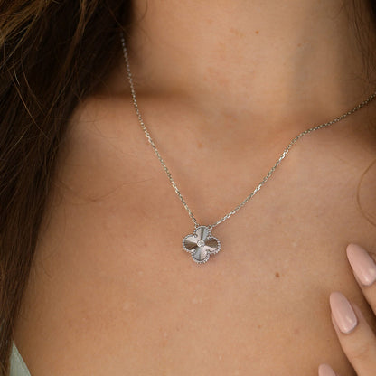 [LUXORA]CLOVER  15MM DIAMOND LASER NECKLACE SILVER
