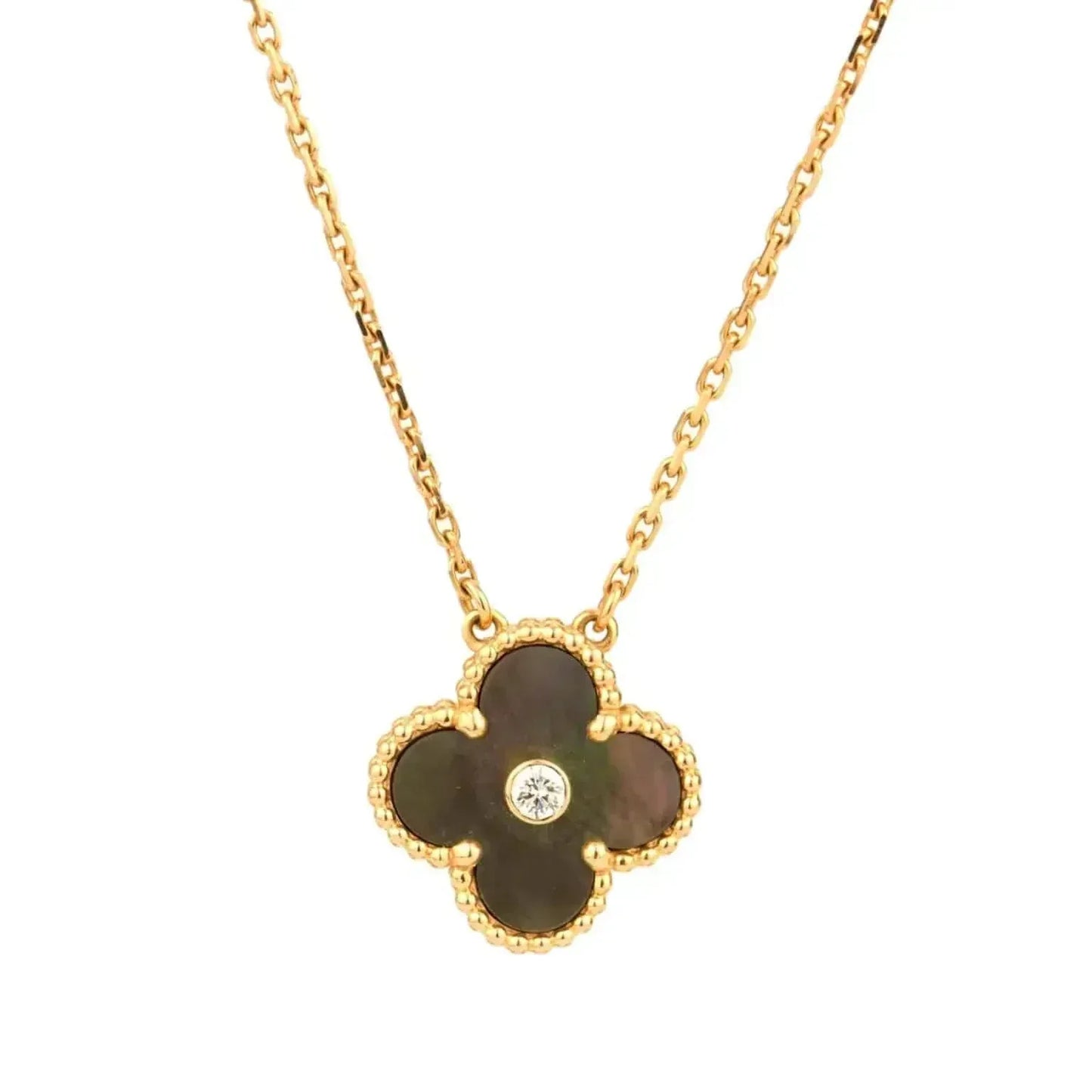 [LUXORA]CLOVER 15MM DIAMOND AND MOTHER-OF-GREY NECKLACE