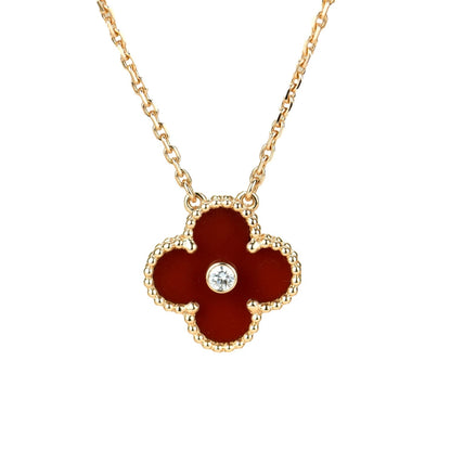 [LUXORA]CLOVER 15MM DIAMOND CARNELIAN NECKLACE