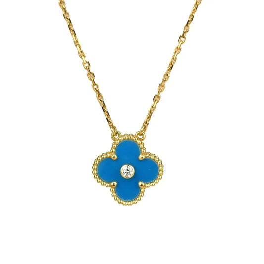 [LUXORA]CLOVER 15MM DIAMOND AND BLUE AGATE NECKLACE