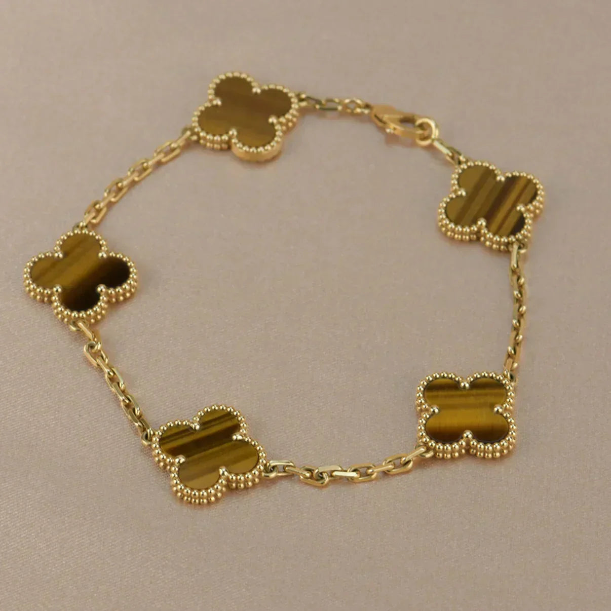 [LUXORA] CLOVER 5 MOTIFS TIGER EYE BRACELET COLLECTION