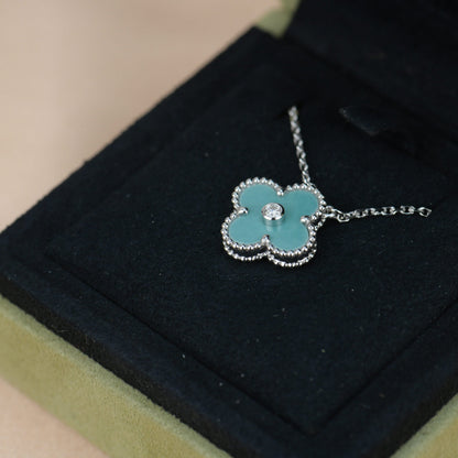 [LUXORA]CLOVER 15MM DIAMOND SVRES PORCELAIN  NECKLACE SILVER