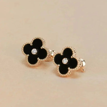 [LUXORA]CLOVER MEDIUM 1 MOTIFS ONYX DIAMOND EARRINGS