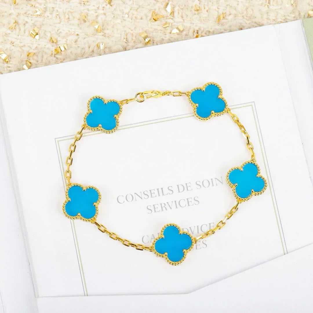 [LUXORA] CLOVER 5 MOTIF TURQUOISE BRACELET COLLECTION