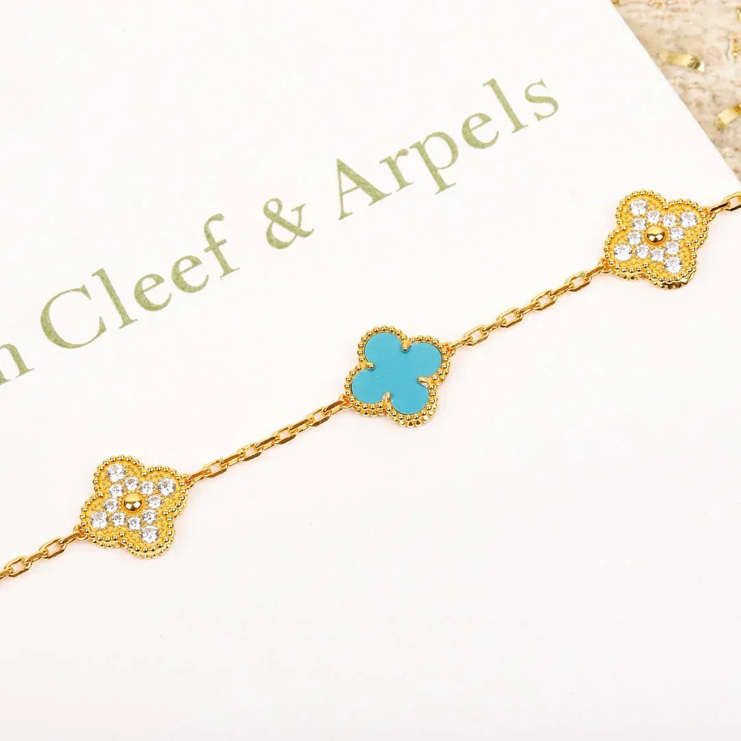 [LUXORA] CLOVER 5 MOTIF TURQUOISE BRACELET COLLECTION