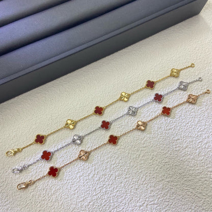 [LUXORA]CLOVER 6 MOTIF RED AGATE LASER BRACELET