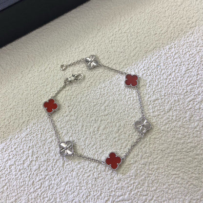 [LUXORA]CLOVER 6 MOTIF RED AGATE LASER BRACELET