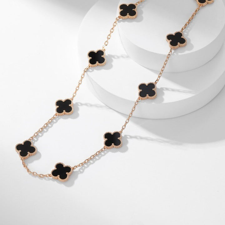 [LUXORA]CLOVER 10 MOTIFS ONYX NECKLACE
