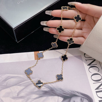 [LUXORA]CLOVER 10 MOTIFS ONYX NECKLACE