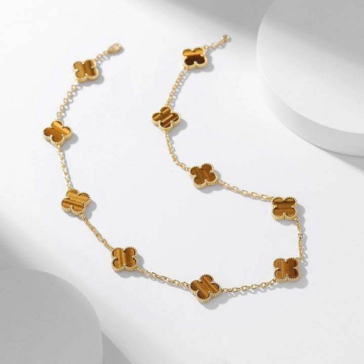 [LUXORA]CLOVER 10 MOTIFS TIGER EYE NECKLACE