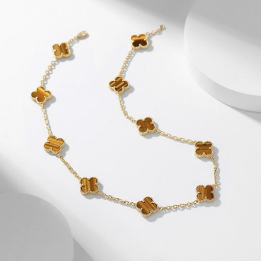 [LUXORA]CLOVER 10 MOTIFS TIGER EYE NECKLACE