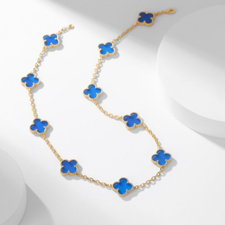 [LUXORA]CLOVER 10 MOTIFS BLUE AGATE NECKLACE
