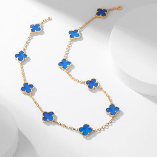 [LUXORA]CLOVER 10 MOTIFS BLUE AGATE NECKLACE