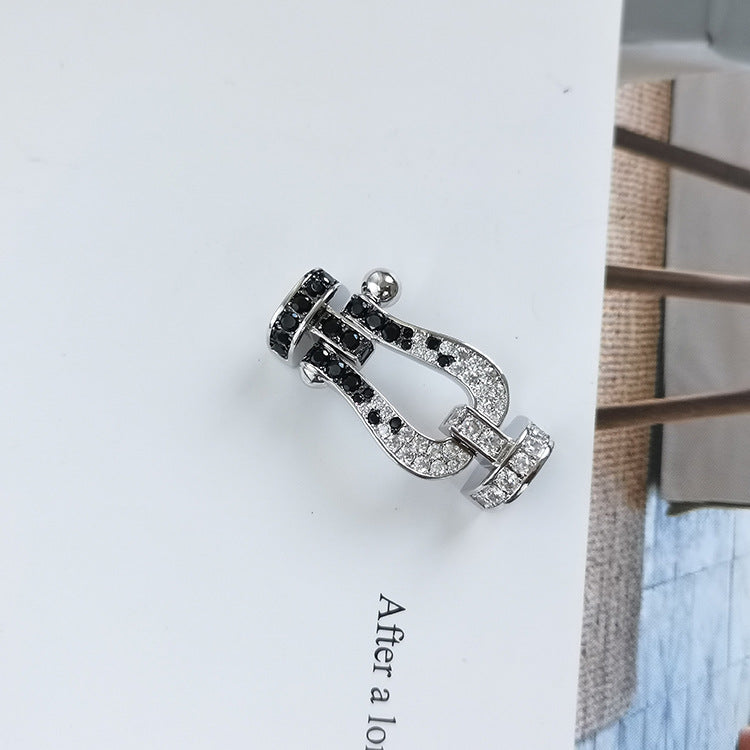 [LUXORA]FORCE LARGE HORSESHOE BLACK WHITE DIAMOND BRACELET SILVER